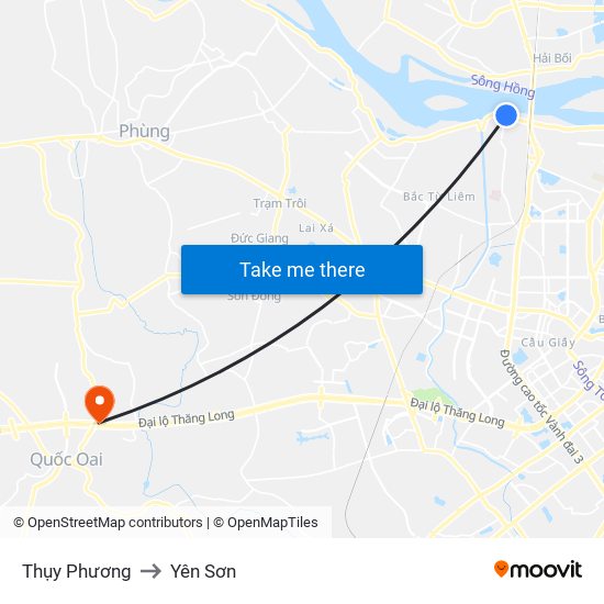 Thụy Phương to Yên Sơn map