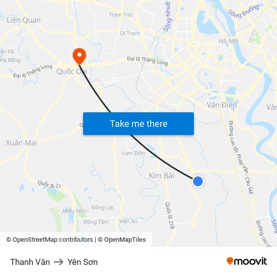 Thanh Văn to Yên Sơn map