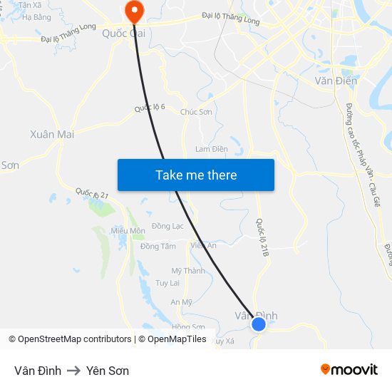 Vân Đình to Yên Sơn map
