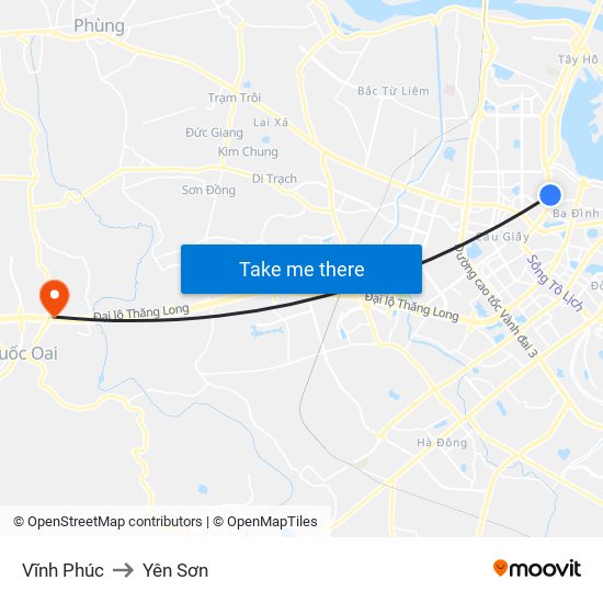 Vĩnh Phúc to Yên Sơn map