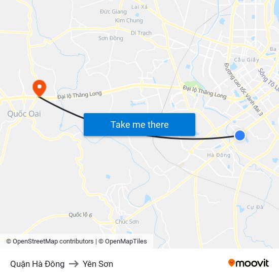 Quận Hà Đông to Yên Sơn map