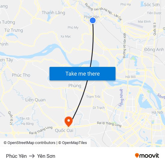 Phúc Yên to Yên Sơn map