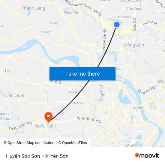 Huyện Sóc Sơn to Yên Sơn map