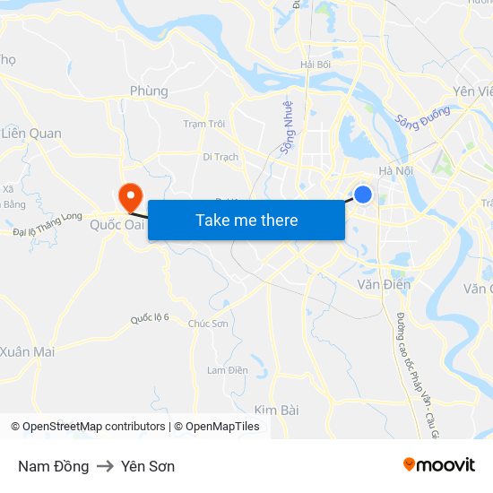 Nam Đồng to Yên Sơn map