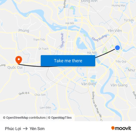 Phúc Lợi to Yên Sơn map