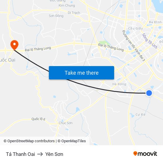 Tả Thanh Oai to Yên Sơn map
