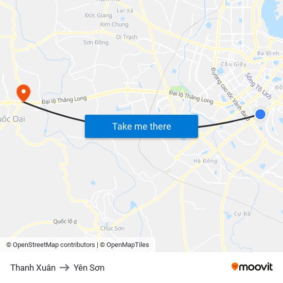 Thanh Xuân to Yên Sơn map