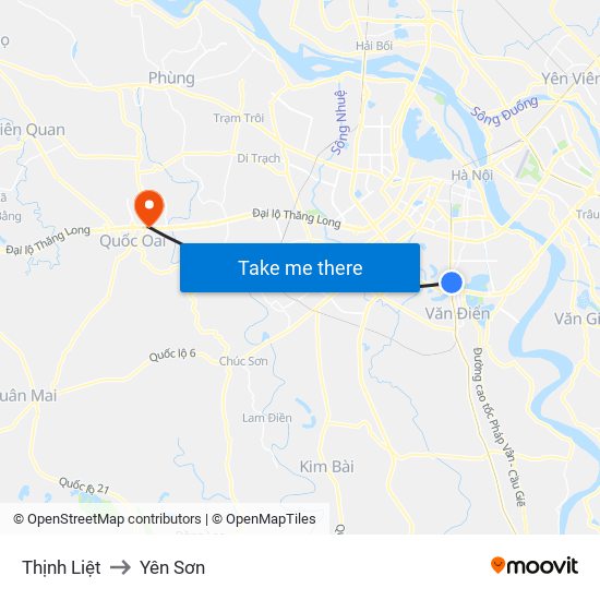 Thịnh Liệt to Yên Sơn map