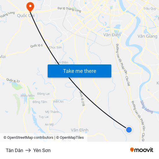 Tân Dân to Yên Sơn map