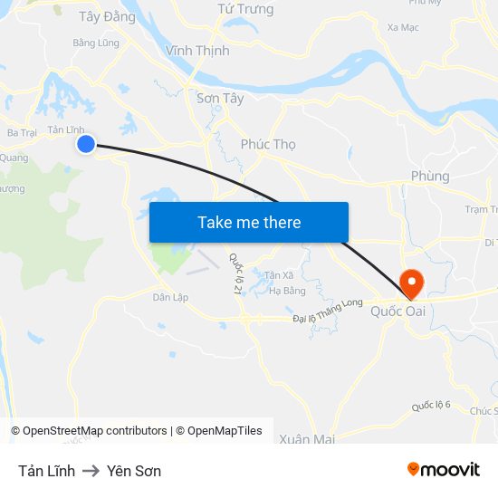 Tản Lĩnh to Yên Sơn map