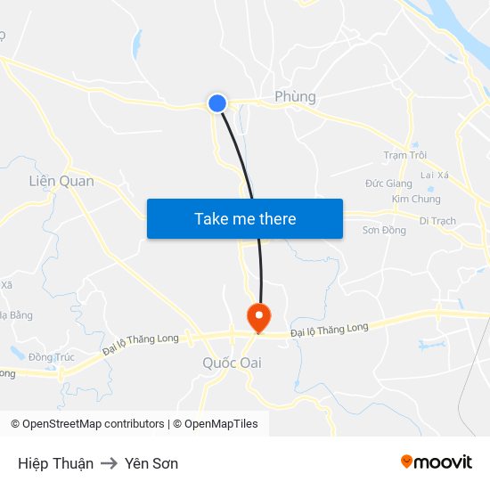 Hiệp Thuận to Yên Sơn map