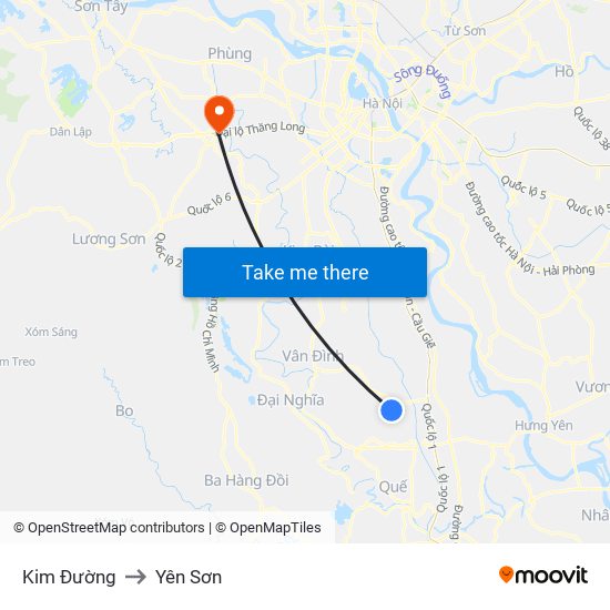 Kim Đường to Yên Sơn map