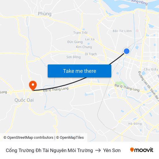 Cổng Trường Đh Tài Nguyên Môi Trường to Yên Sơn map