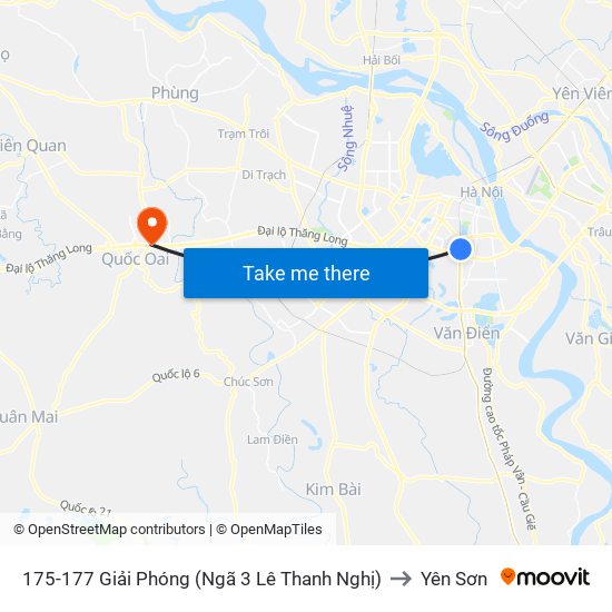 175-177 Giải Phóng (Ngã 3 Lê Thanh Nghị) to Yên Sơn map