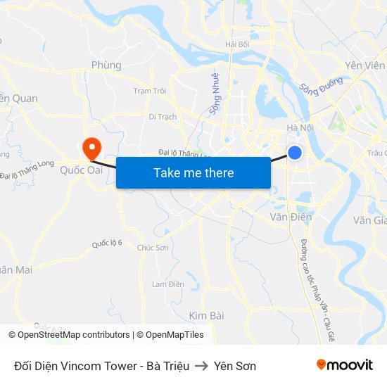 Đối Diện Vincom Tower - Bà Triệu to Yên Sơn map