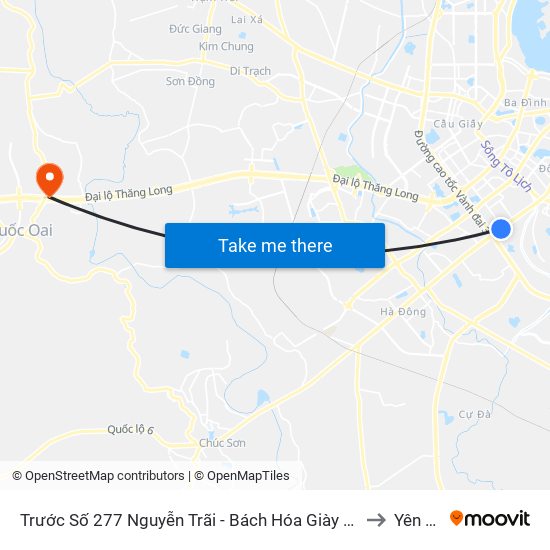 Trước Số 277 Nguyễn Trãi - Bách Hóa Giày Thượng Đình to Yên Sơn map