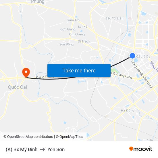 (A) Bx Mỹ Đình to Yên Sơn map