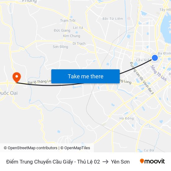 Điểm Trung Chuyển Cầu Giấy - Thủ Lệ 02 to Yên Sơn map