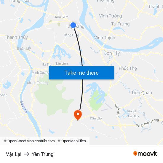 Vật Lại to Yên Trung map