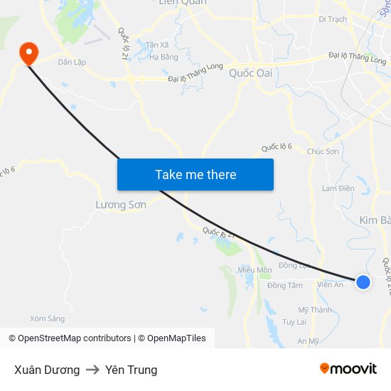 Xuân Dương to Yên Trung map