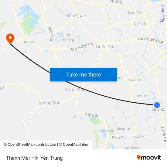 Thanh Mai to Yên Trung map