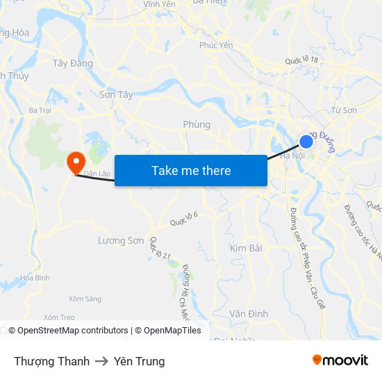 Thượng Thanh to Yên Trung map