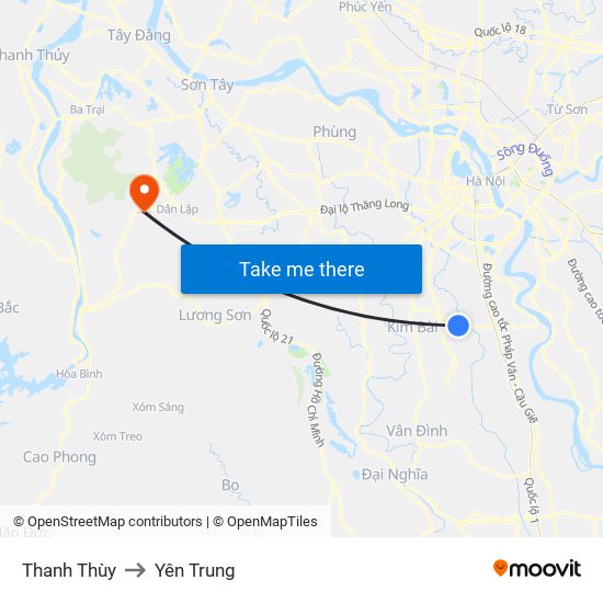 Thanh Thùy to Yên Trung map