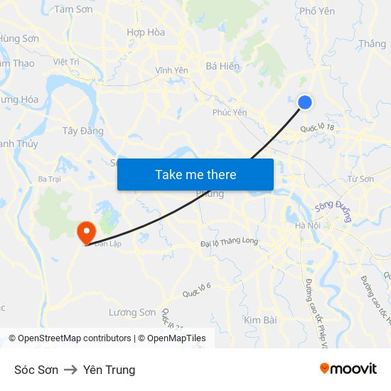 Sóc Sơn to Yên Trung map