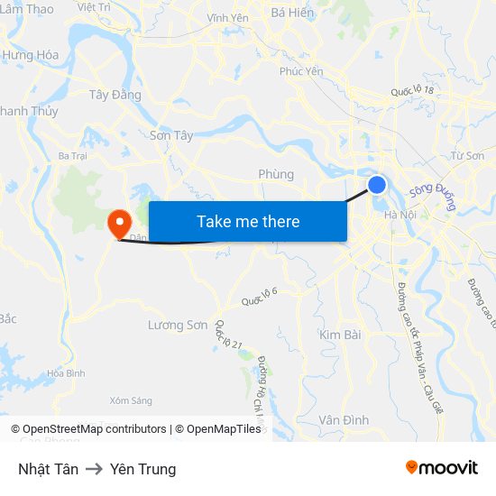 Nhật Tân to Yên Trung map