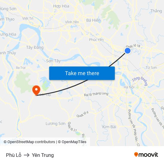 Phù Lỗ to Yên Trung map