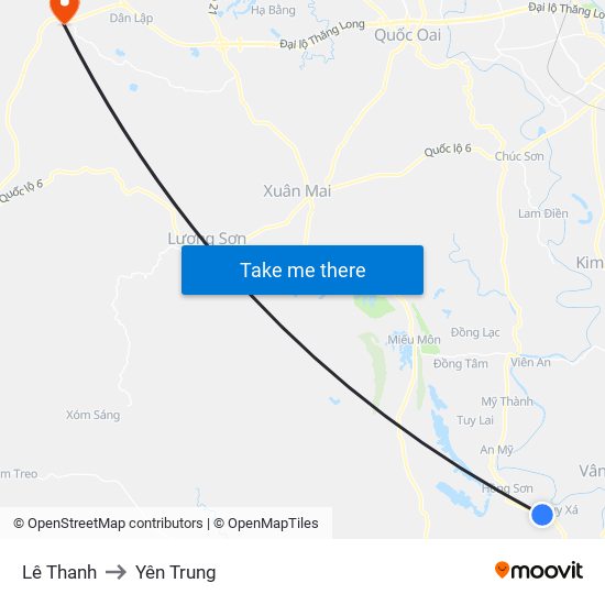 Lê Thanh to Yên Trung map