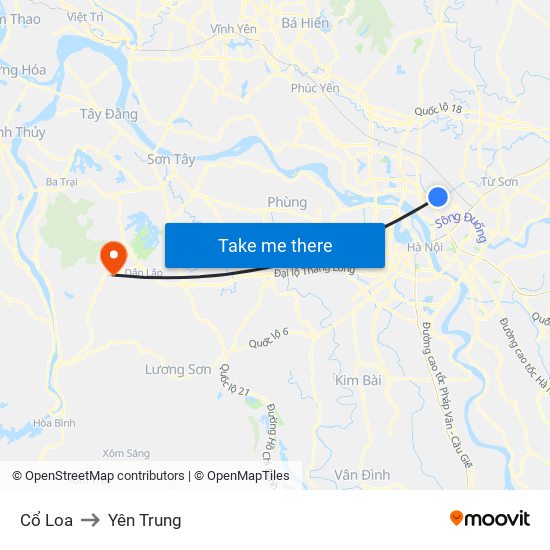 Cổ Loa to Yên Trung map