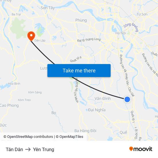 Tân Dân to Yên Trung map