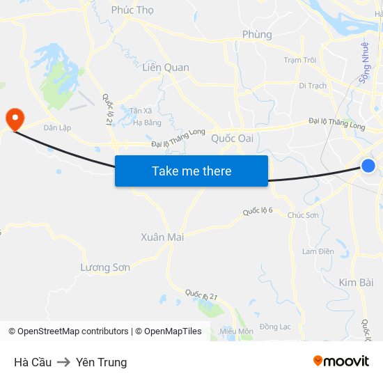 Hà Cầu to Yên Trung map