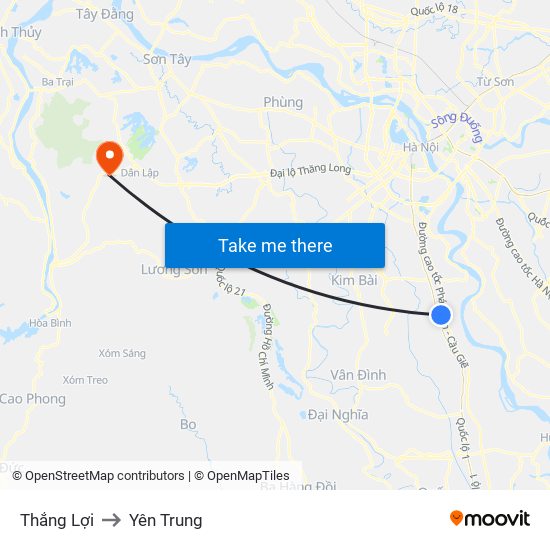 Thắng Lợi to Yên Trung map