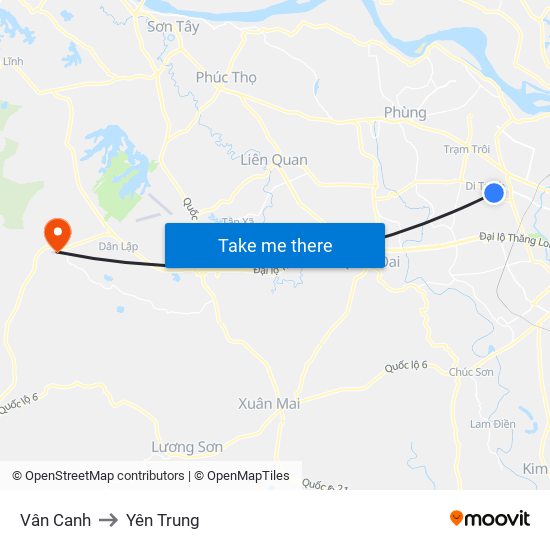 Vân Canh to Yên Trung map