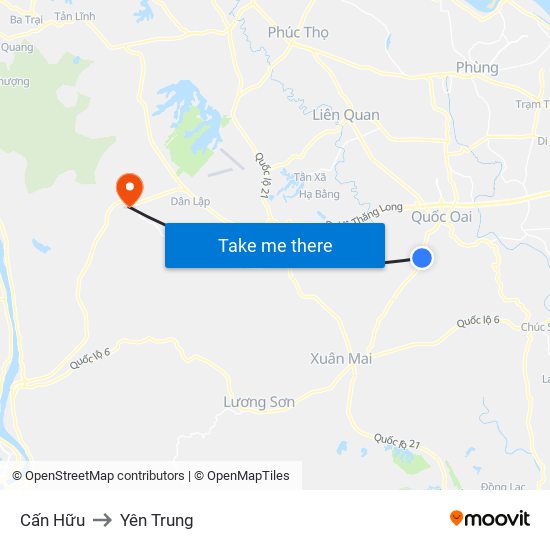 Cấn Hữu to Yên Trung map