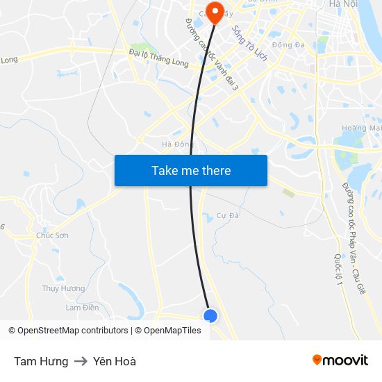 Tam Hưng to Yên Hoà map