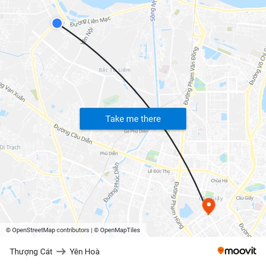 Thượng Cát to Yên Hoà map