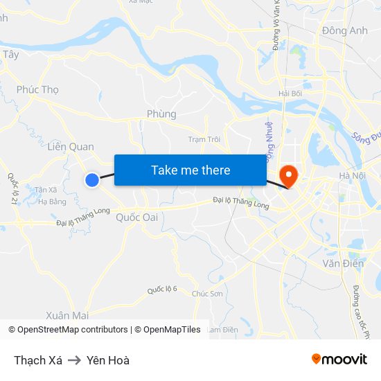 Thạch Xá to Yên Hoà map