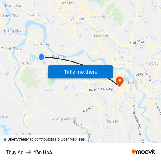 Thụy An to Yên Hoà map