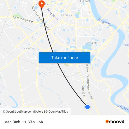 Văn Bình to Yên Hoà map