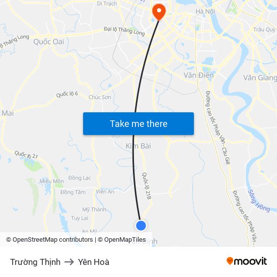 Trường Thịnh to Yên Hoà map