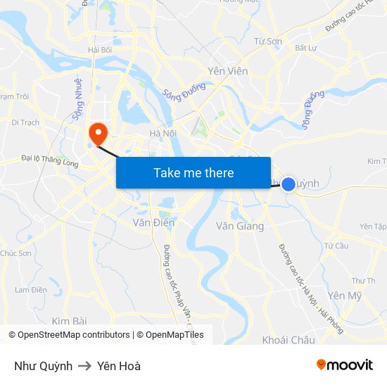 Như Quỳnh to Yên Hoà map