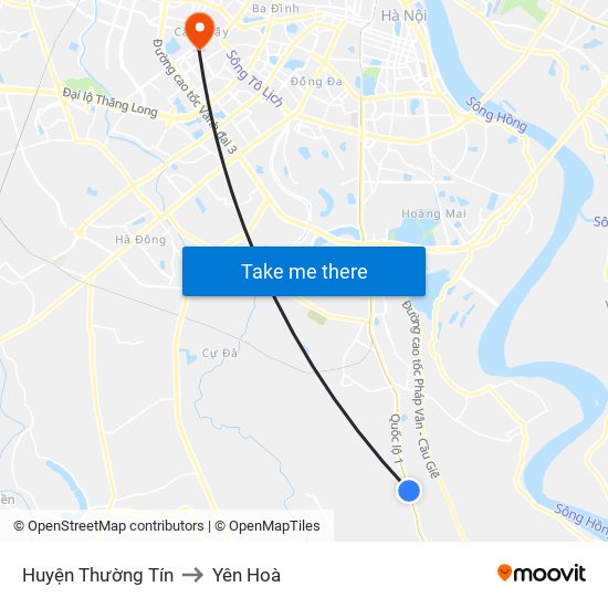 Huyện Thường Tín to Yên Hoà map