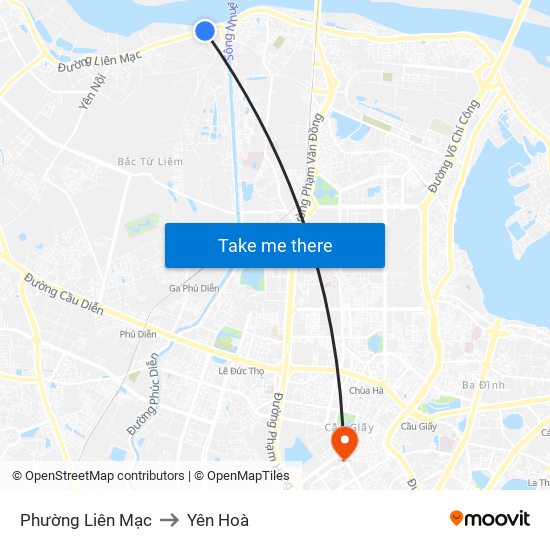 Phường Liên Mạc to Yên Hoà map