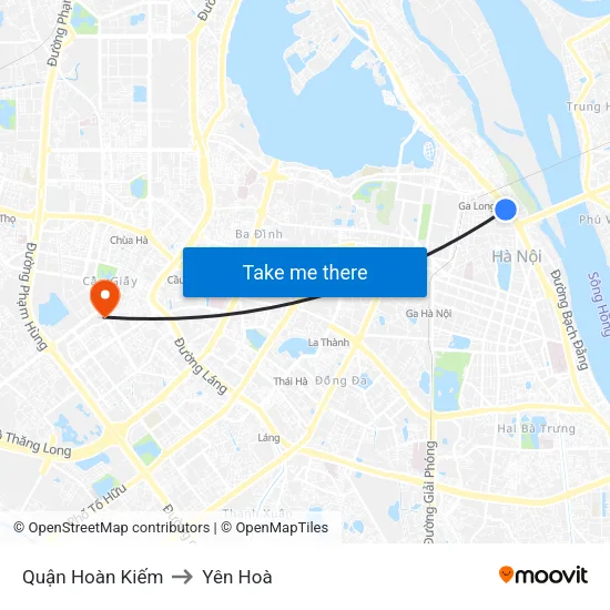 Quận Hoàn Kiếm to Yên Hoà map