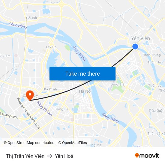 Thị Trấn Yên Viên to Yên Hoà map