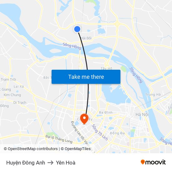 Huyện Đông Anh to Yên Hoà map