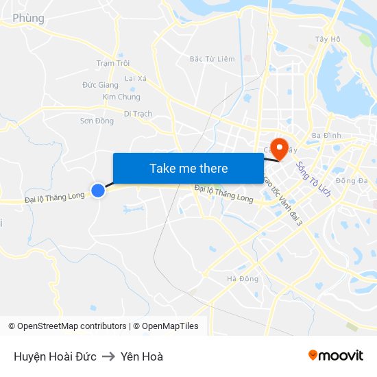 Huyện Hoài Đức to Yên Hoà map